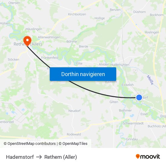 Hademstorf to Rethem (Aller) map