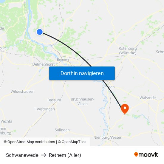 Schwanewede to Rethem (Aller) map