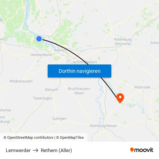 Lemwerder to Rethem (Aller) map