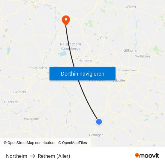 Northeim to Rethem (Aller) map