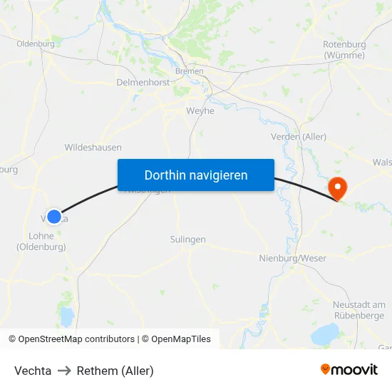 Vechta to Rethem (Aller) map
