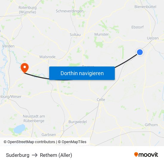 Suderburg to Rethem (Aller) map