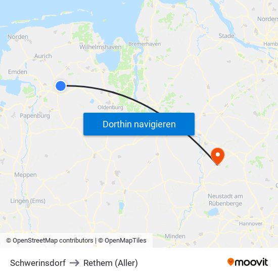 Schwerinsdorf to Rethem (Aller) map