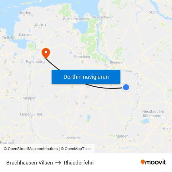 Bruchhausen-Vilsen to Rhauderfehn map