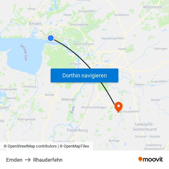Emden to Rhauderfehn map