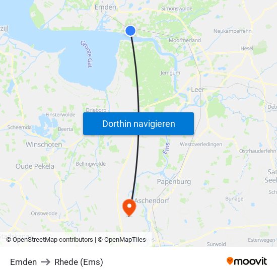 Emden to Rhede (Ems) map