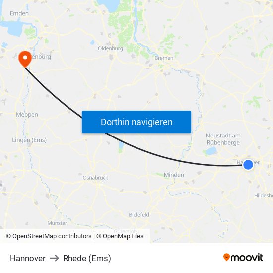 Hannover to Rhede (Ems) map