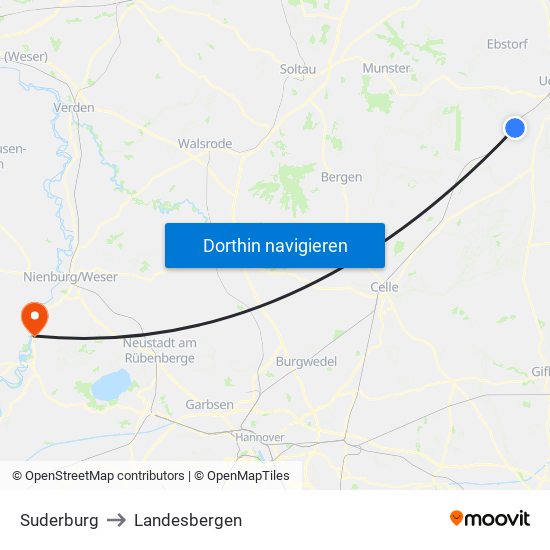 Suderburg to Landesbergen map