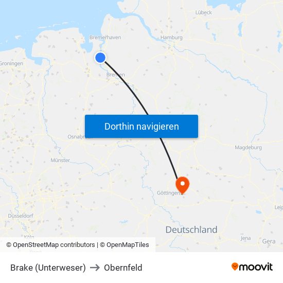 Brake (Unterweser) to Obernfeld map