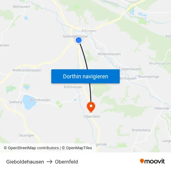 Gieboldehausen to Obernfeld map