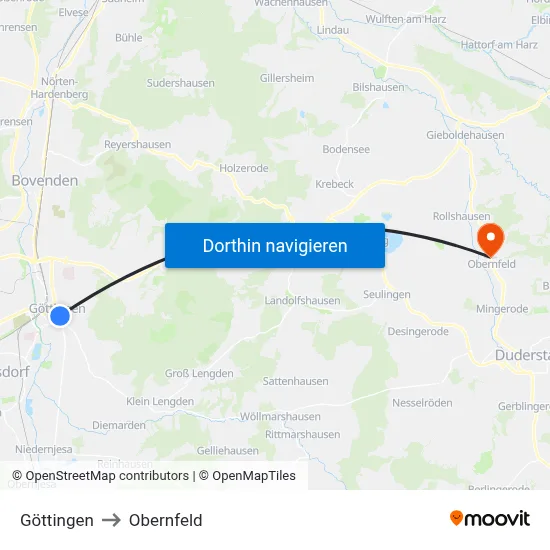 Göttingen to Obernfeld map