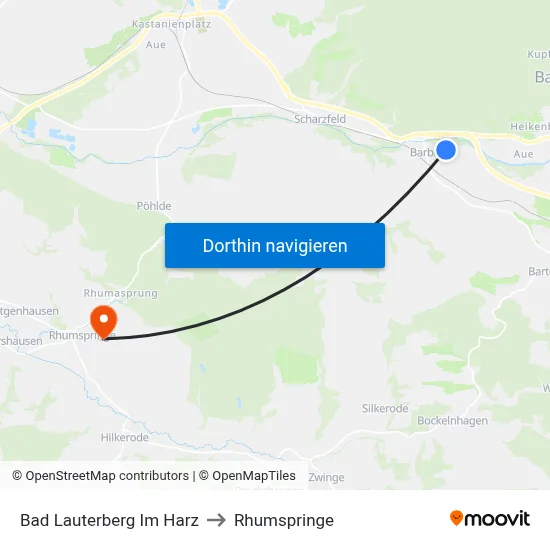 Bad Lauterberg Im Harz to Rhumspringe map