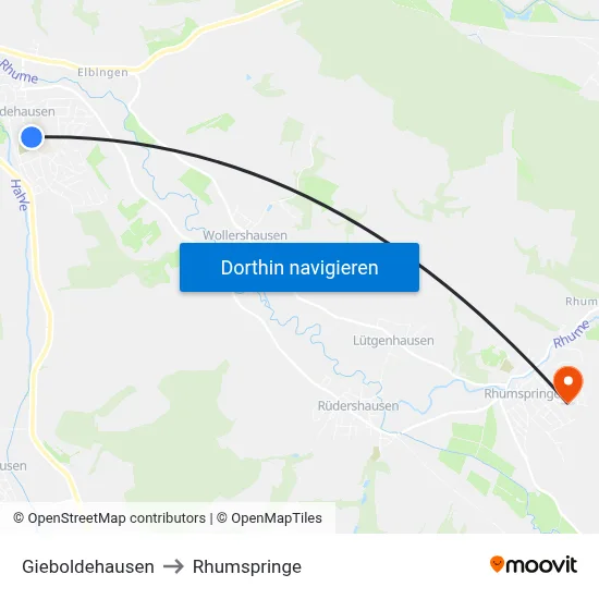 Gieboldehausen to Rhumspringe map