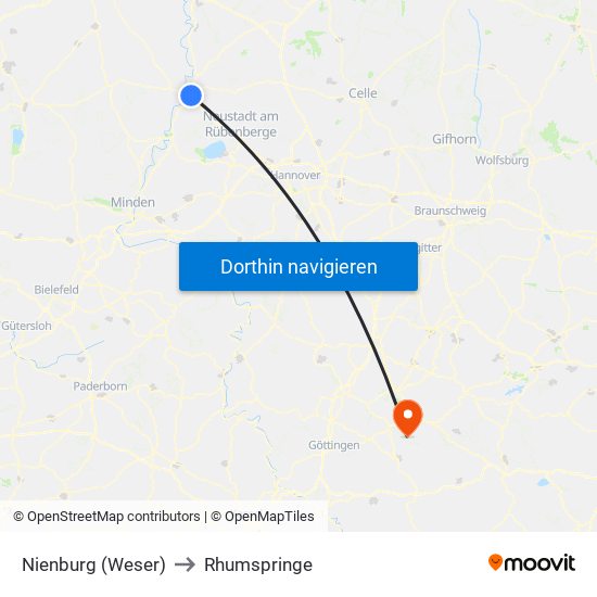 Nienburg (Weser) to Rhumspringe map