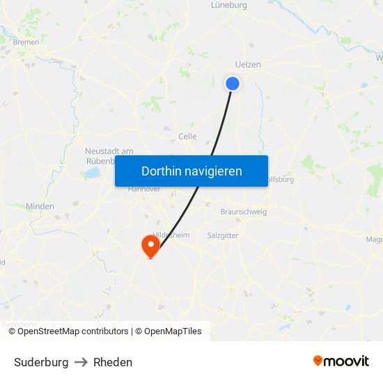 Suderburg to Rheden map