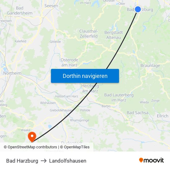 Bad Harzburg to Landolfshausen map