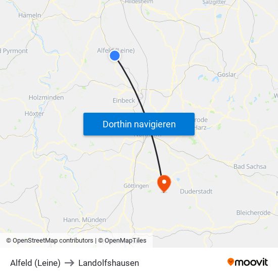 Alfeld (Leine) to Landolfshausen map