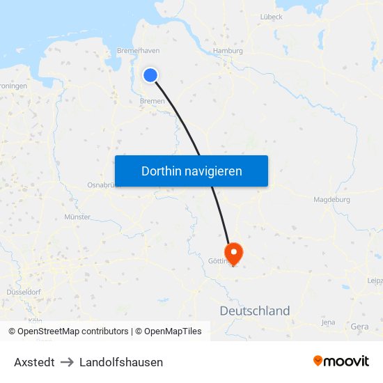 Axstedt to Landolfshausen map