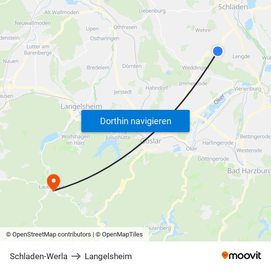 Schladen-Werla to Langelsheim map