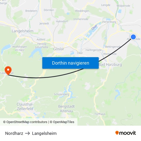 Nordharz to Langelsheim map