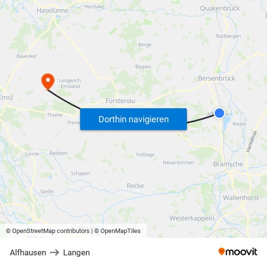 Alfhausen to Langen map