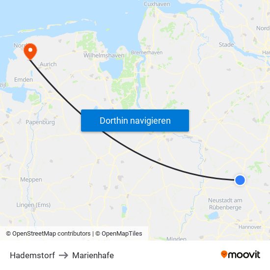 Hademstorf to Marienhafe map