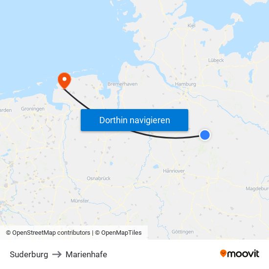 Suderburg to Marienhafe map