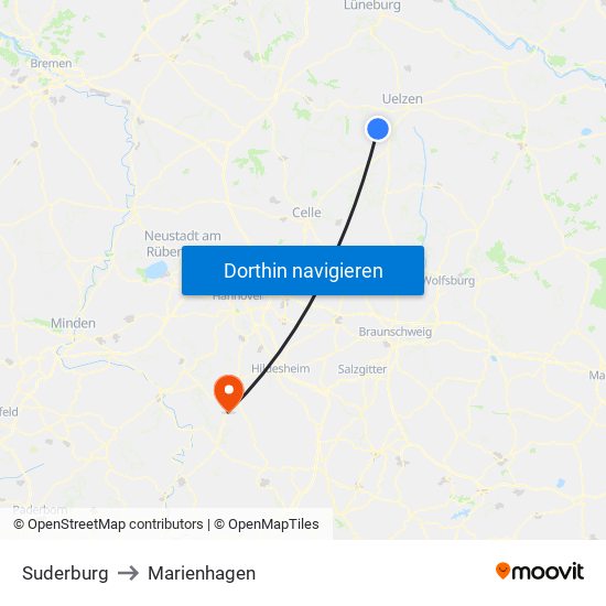 Suderburg to Marienhagen map
