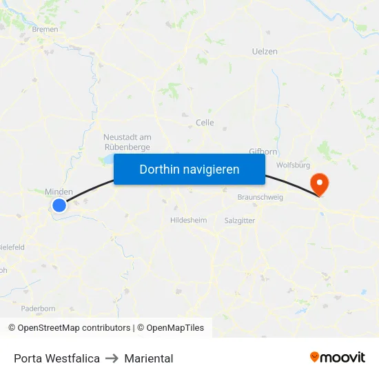 Porta Westfalica to Mariental map