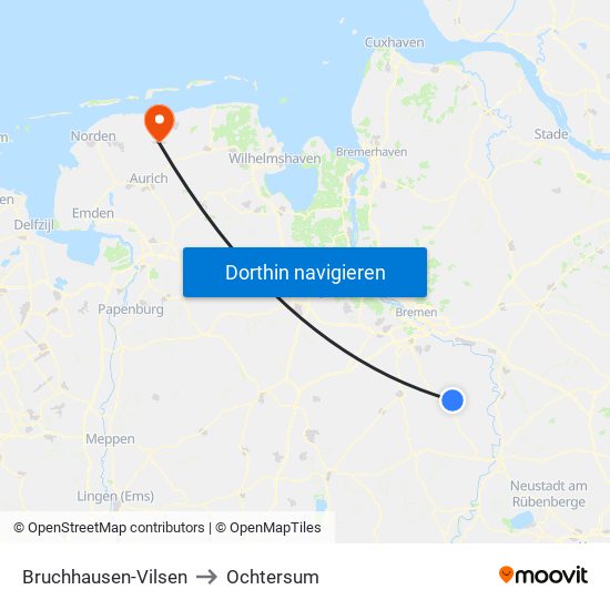 Bruchhausen-Vilsen to Ochtersum map