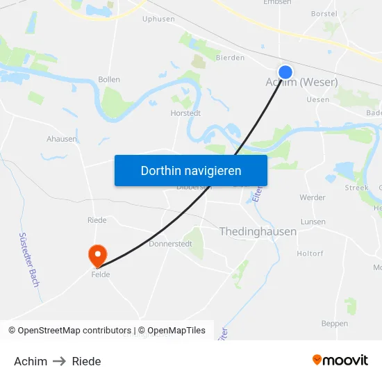 Achim to Riede map