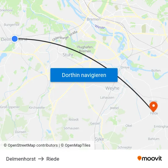 Delmenhorst to Riede map