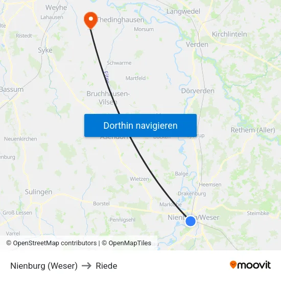 Nienburg (Weser) to Riede map