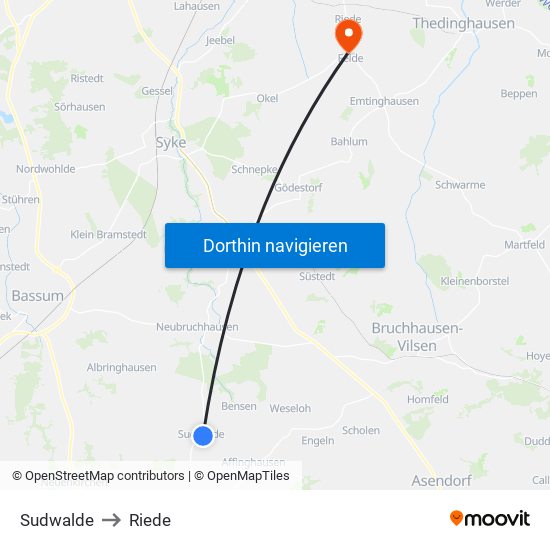 Sudwalde to Riede map