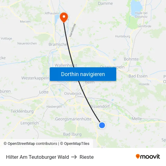 Hilter Am Teutoburger Wald to Rieste map