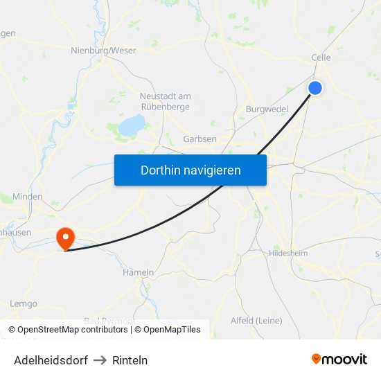 Adelheidsdorf to Rinteln map