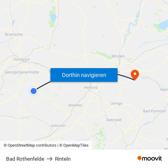 Bad Rothenfelde to Rinteln map