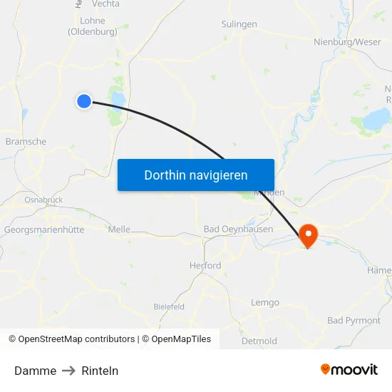 Damme to Rinteln map