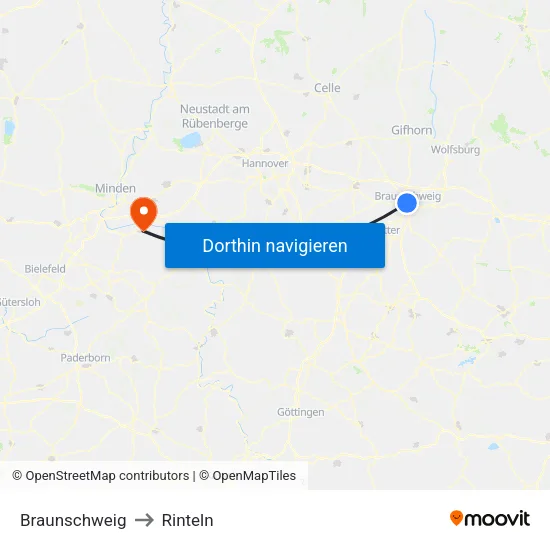 Braunschweig to Rinteln map