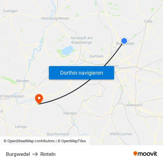 Burgwedel to Rinteln map