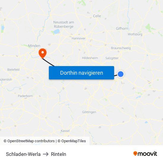 Schladen-Werla to Rinteln map