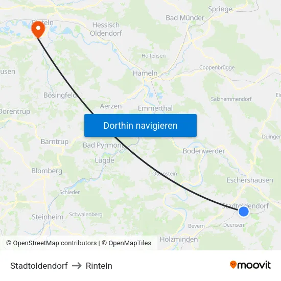 Stadtoldendorf to Rinteln map