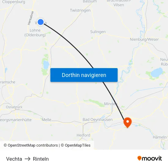 Vechta to Rinteln map