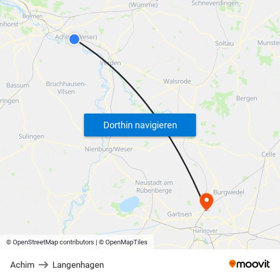 Achim to Langenhagen map