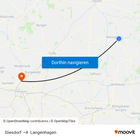 Diesdorf to Langenhagen map