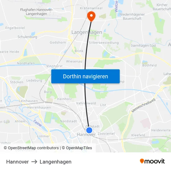Hannover to Langenhagen map