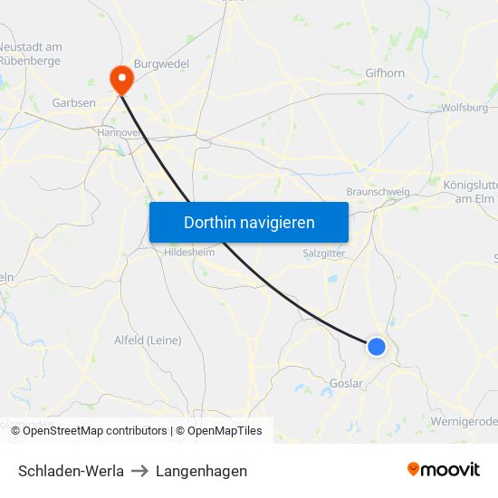 Schladen-Werla to Langenhagen map