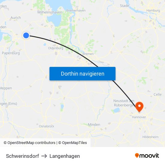 Schwerinsdorf to Langenhagen map