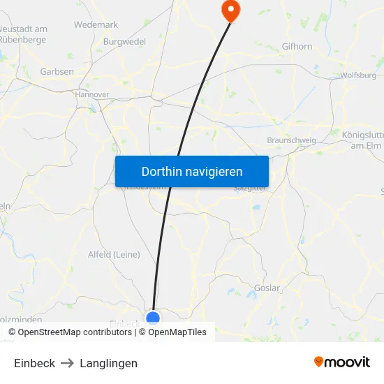 Einbeck to Langlingen map