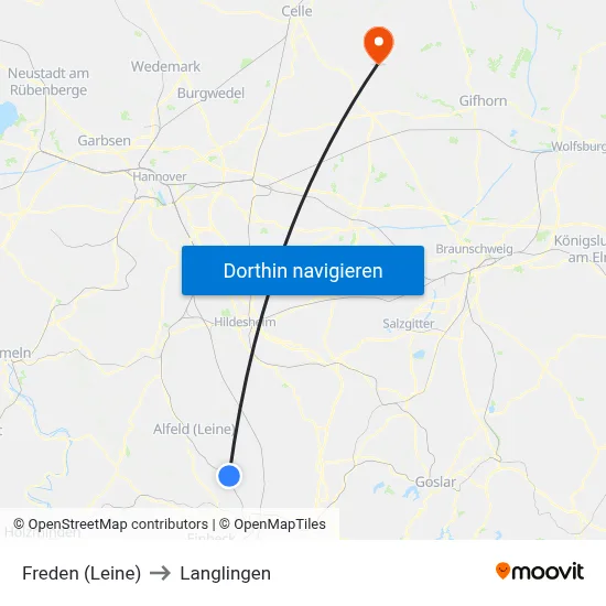 Freden (Leine) to Langlingen map